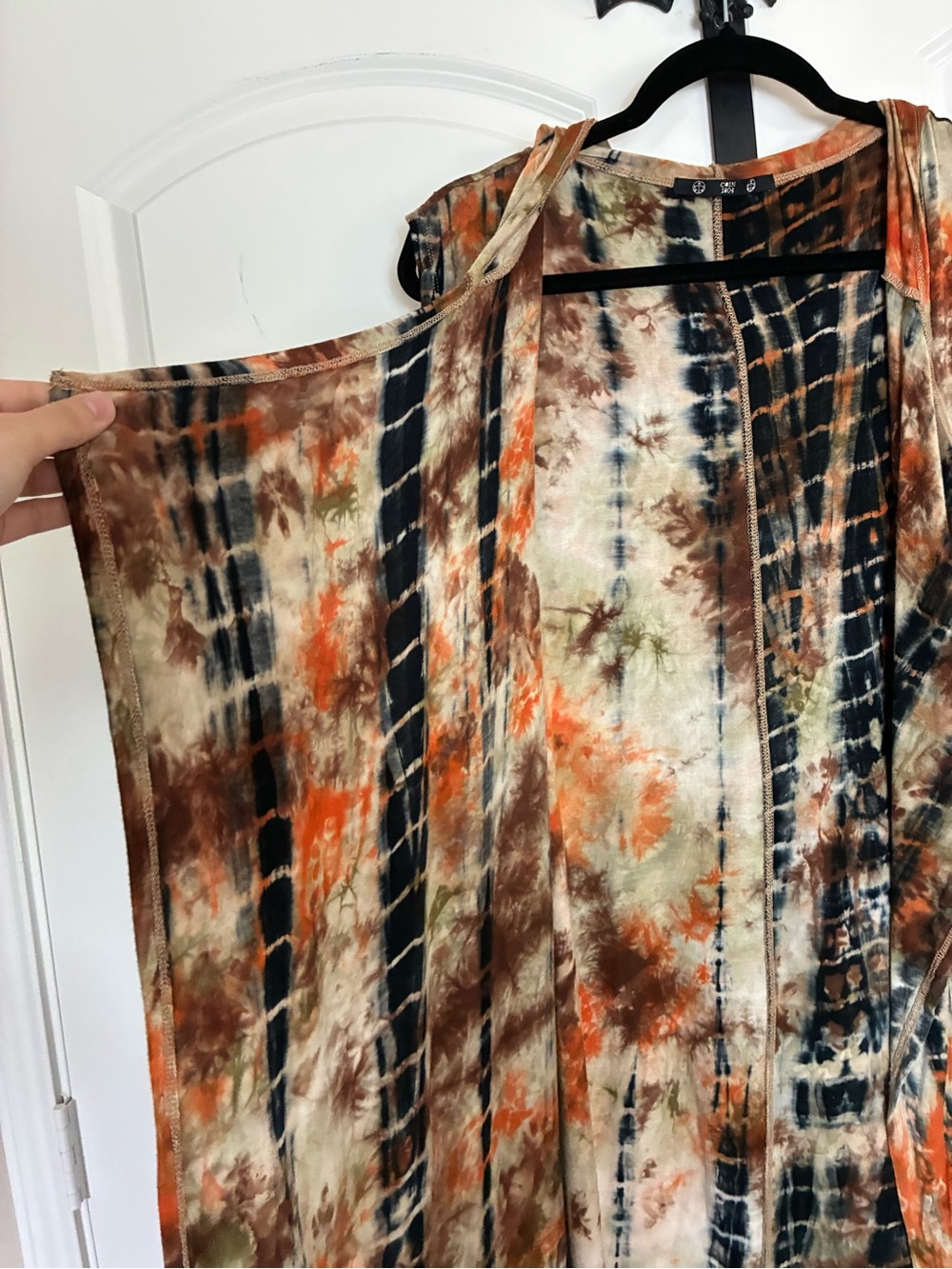 Bohemian Tie-Dye Duster Vest with Hood Brown & Rust Soft Stretchy 1X - Picture 5 of 11